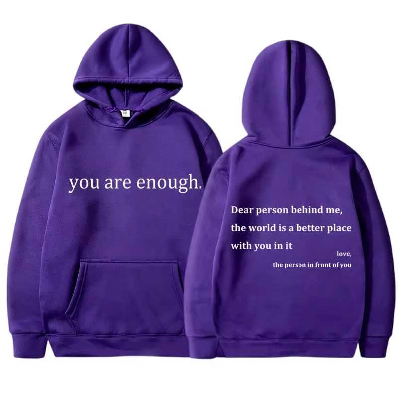 New You Are Enough Print Hoody Autumn Casual Sportswear Plus Fleece Elastic Tops Pullover Mens Hoodies Streetwear Sweatshirts X250718