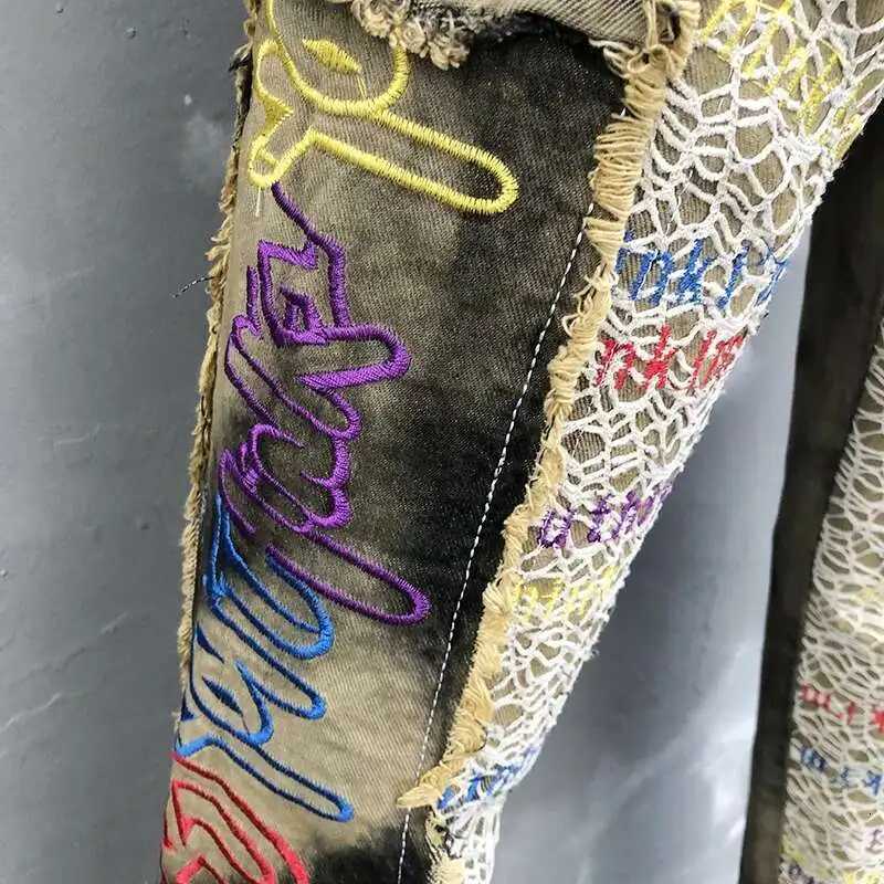 Men Letter Embroidery Splicing Jeans Small Straight Slim Fit Jeans For Men Punk Motorcycle Pants Jeans Men Hip Hop Jeans Men X250718