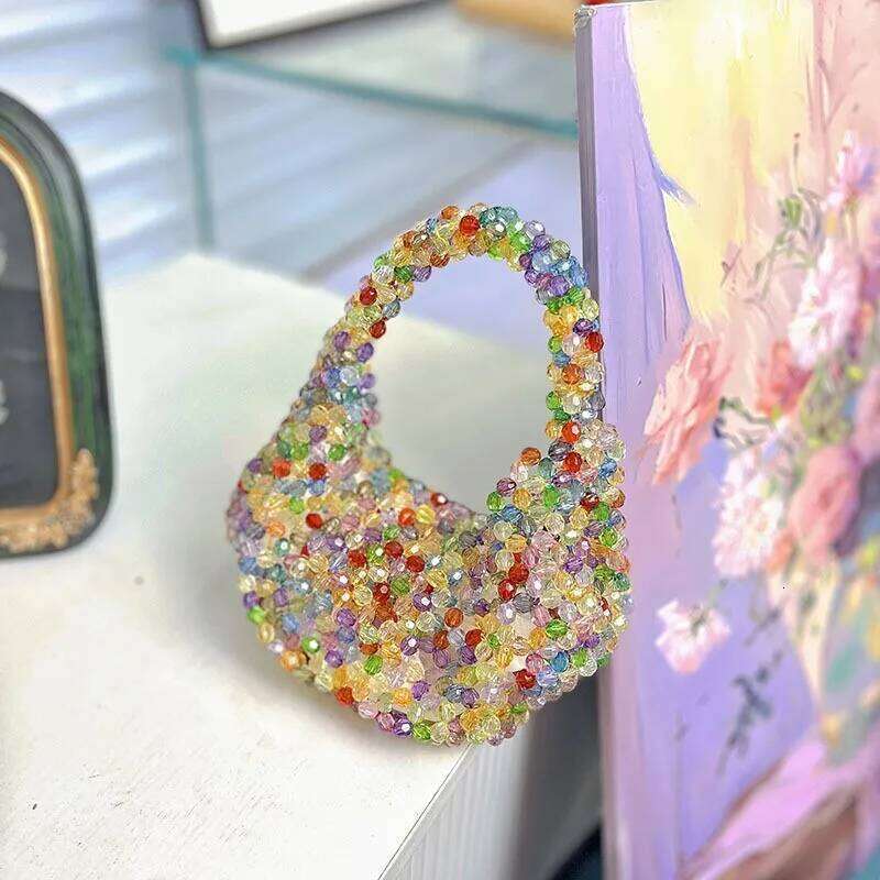 Designer Bags Bead Handbag Handmade Woven Bucket Glitter Beads Pearl Shoulder Underarm Messenger Evening Bag Luxury Bag