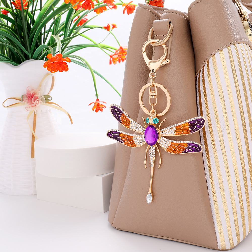 Free Shipping Diamond Dragonfly Bag Charms Fashionable Metal Keychain Hanging Women Bag Accessories