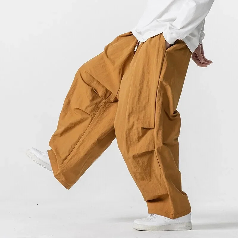 American Style Cargo Pants Men Loose Elastic Waist Wide Leg Trouser Breathable Summer Oversized Harem Casual Fashion Pants Mens 250715