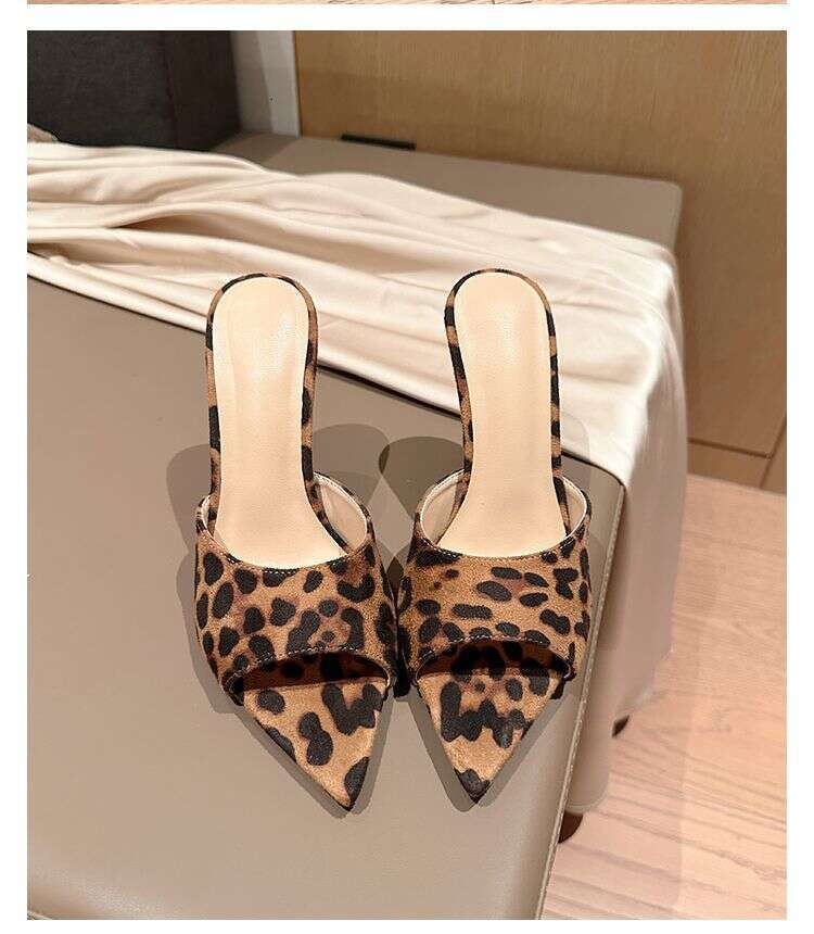 LITTLETON Fashion Women's Outdoor Sandals 2025 New Spring Summer High Heels Stiletto Pointed Toe Slip-On Leopard Print Matching Dress