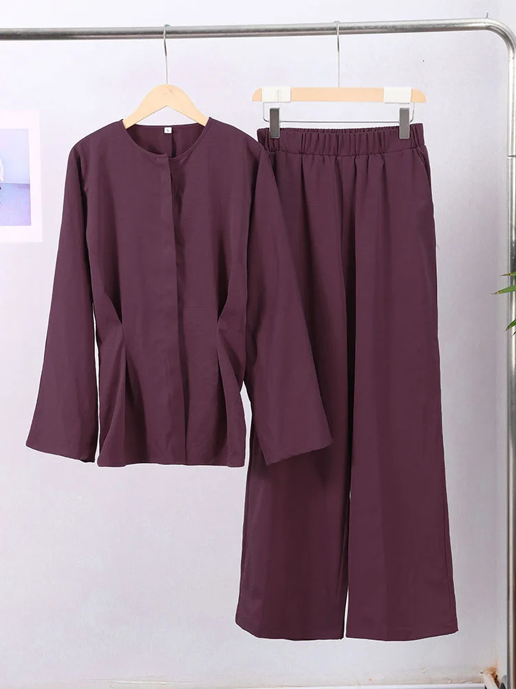 Casual Solid Pants Suits Women O Neck Slim Waist Long Sleeves Button Coats Loose Straight Trousers Female 2025 Summer Sets Lady 250715