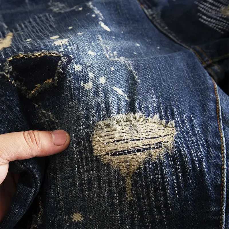 Jeans for Men Straight Cropped Trousers Graphic Motorcycle with Print Pockets Male Cowboy Pants Denim Y 2k Vintage Cotton Luxury X250718