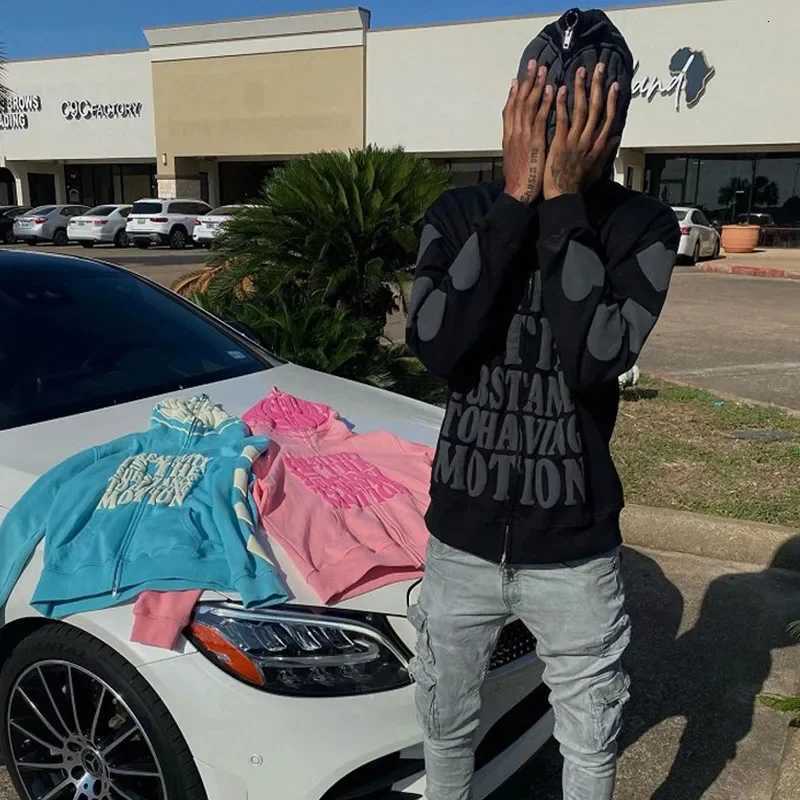 2K Clothes Foam Printed High Street Hip-Hop Loose Zipper Hoodie Men Gothic Harajuku Casual Street Oversized Sweatshirt Unisex XJ250714