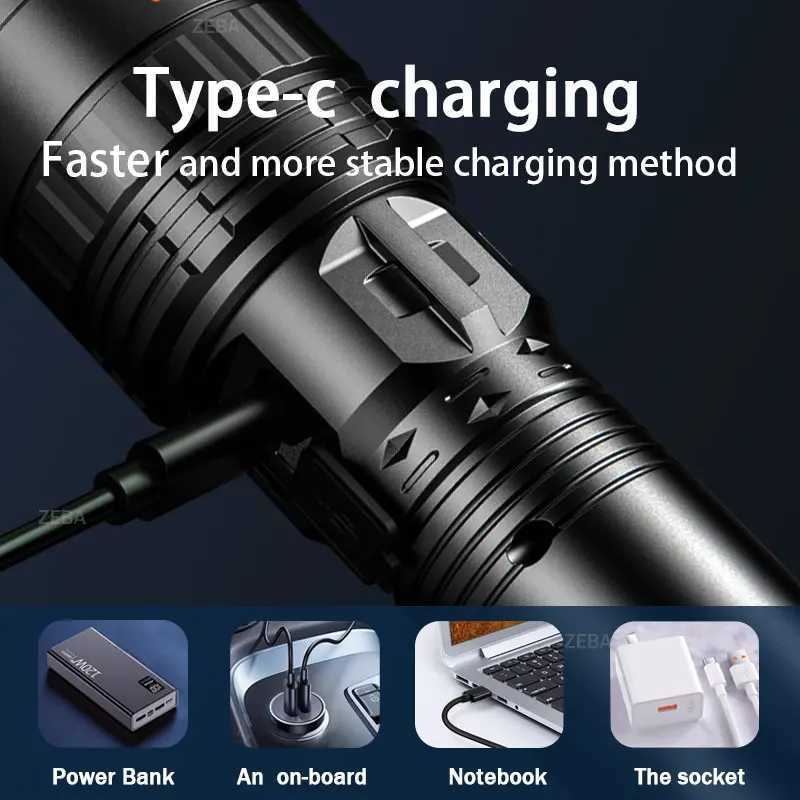 1000000 LM High Power LED Flashlight Most Bright Tactical Flashlight Rechargeable Torch Powerful Long Shot 4000m Lamp for Hunting R250718