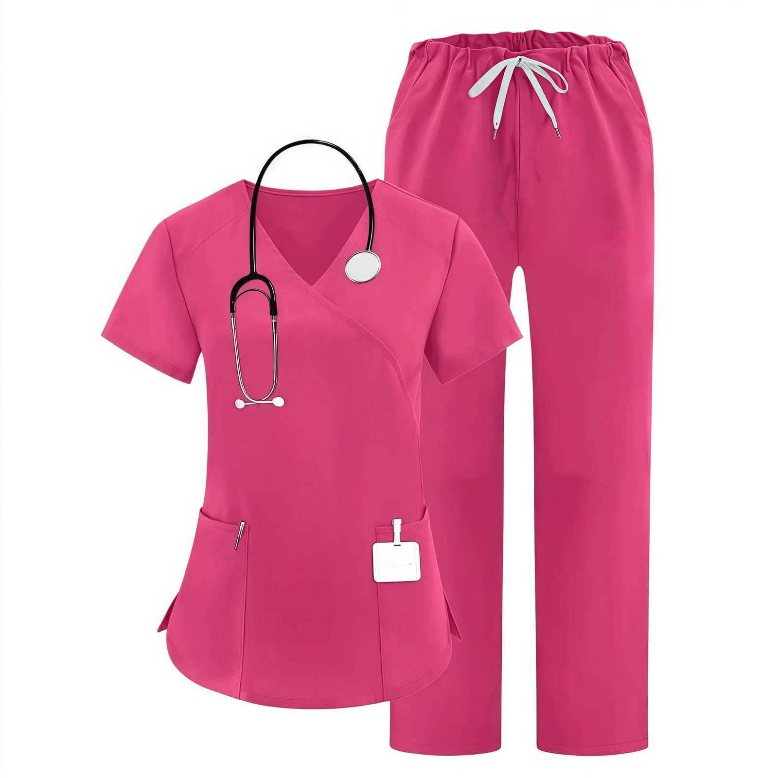 Wholesale Pet Grooming Working Clothes Work Suit Short Sleeved Scrub Costume Women Solid Color Pharmacy Nursing Uniform Summer Z250718