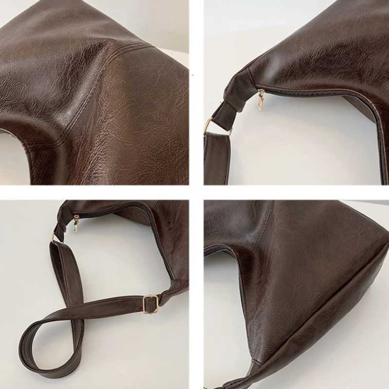 Vintage PU Leather Commuter Fi Casual Tote Bag Maillard Stylish Crossbody Bags for Women Texture Large Capacity Temperament Y250718