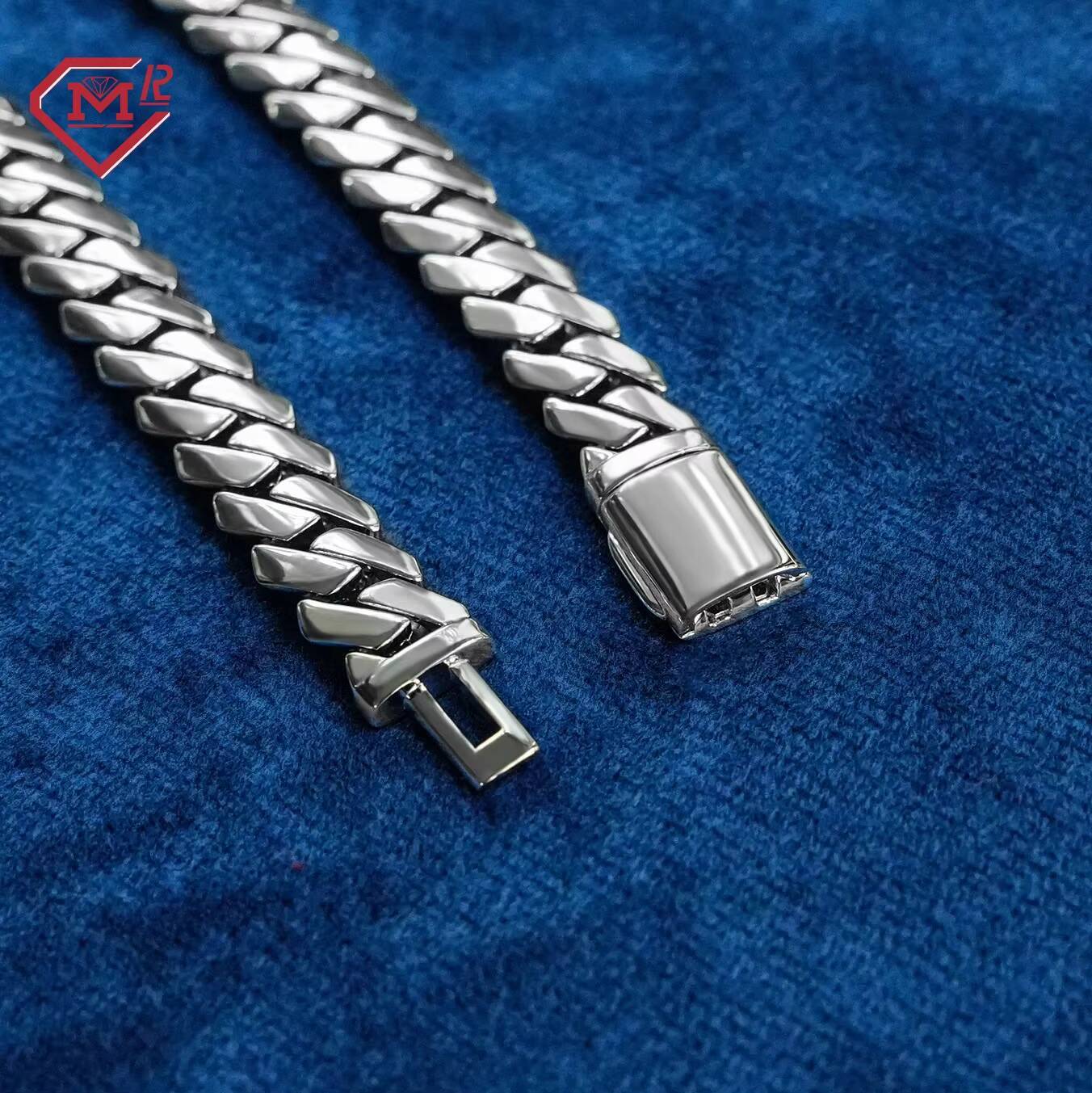 Luxury Cuban Link Chain White Gold Plain 925 Silver Custom Hip Hop Jewelry Cuban Chain Necklaces for Men