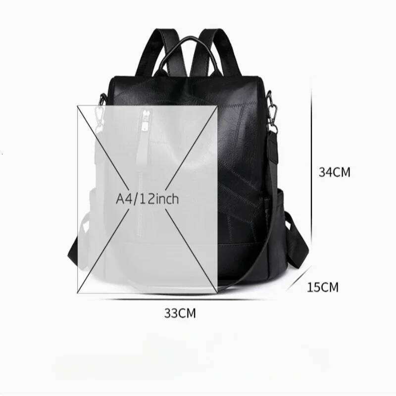Vintage Black Leather For Women Soft PU Crossbody Shoulder Anti-Theft Travel Work Bag Ladies Simple Tote Backpack