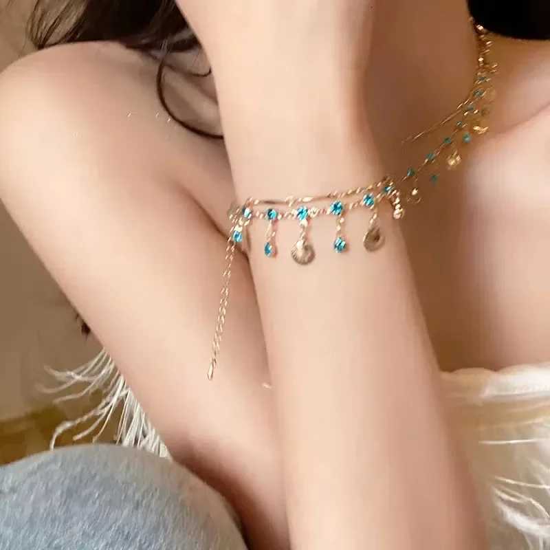 French Romantic Blue Crystal Shell Tassels Bracelet for Women Luxury Y2K Bling Bracelet Sp Girls Exquisite Jewelry Gift X250718