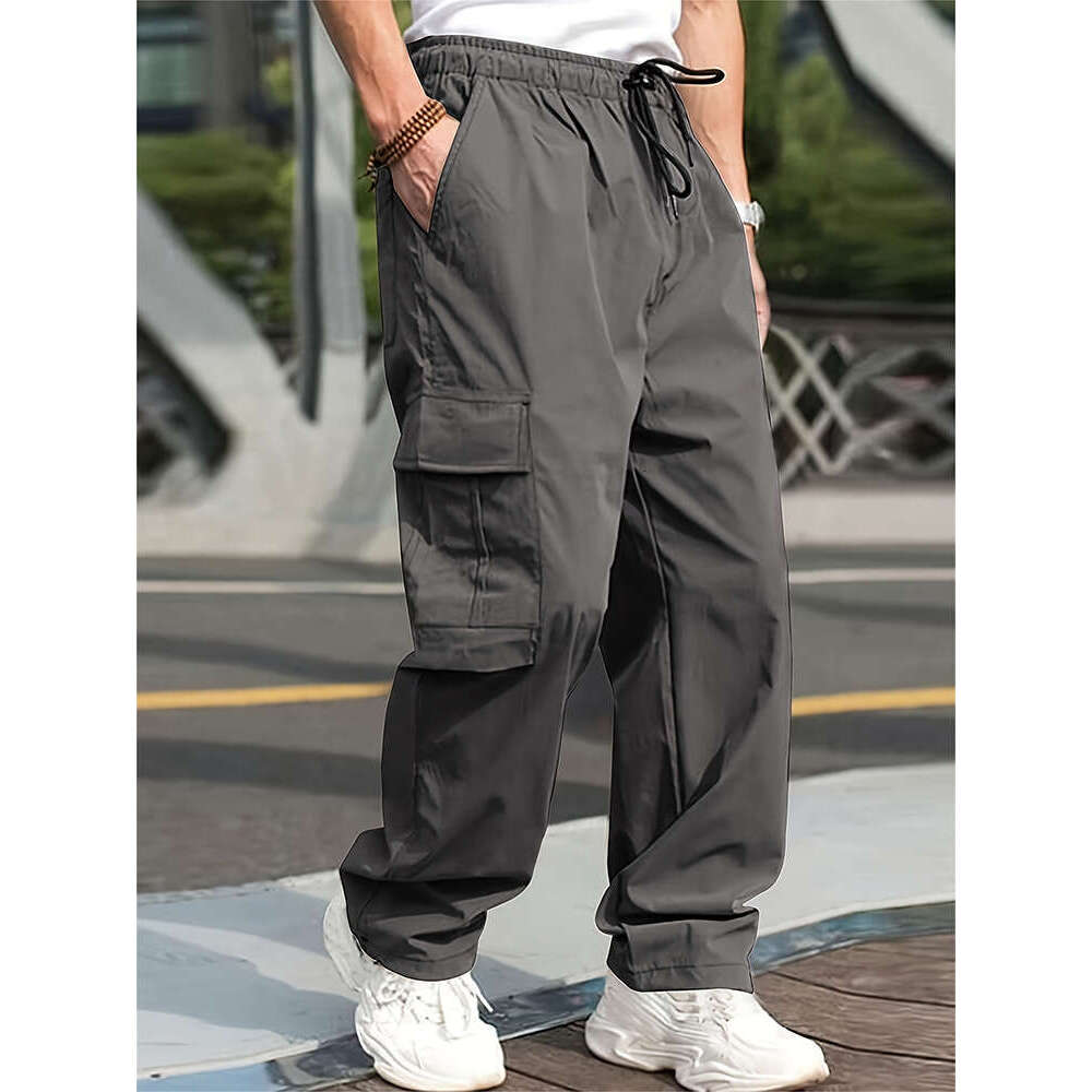 Spring Summer New Men's Cargo With Drawstring And Multiple Pockets Casual Long Pants B5