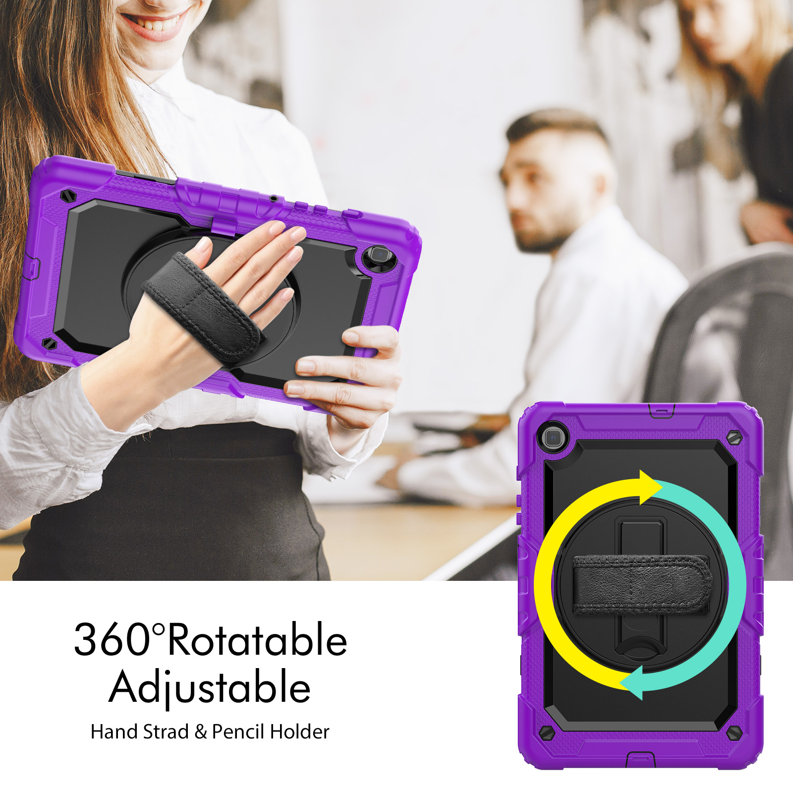 For Samsung Galaxy Tab S6 Lite 10.4 inch Case 360 Rotation Hand Strap Stand Armor Cover Durable Rugged Shockproof kids Safe Tablet Cases + Screen Prot