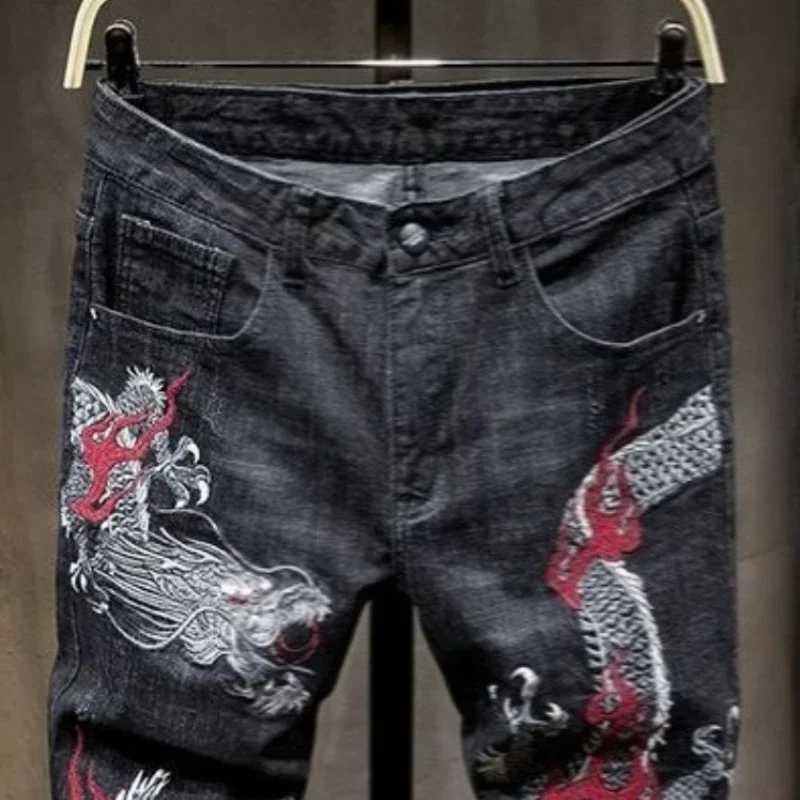 2025 Trend Aesthetic Autumn Clothing Xs Mens Jeans Tapered Male Cowboy Pants Embroidery Trousers Goth Kpop Denim X250718