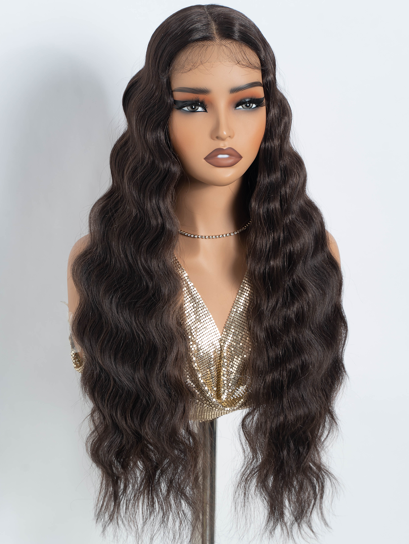 Rebecca Fashion Synthetic 13*4*1 Lace Front Wigs For Women 28 Inch Highlight Honey Brown Body Wave Wig Lace Wig