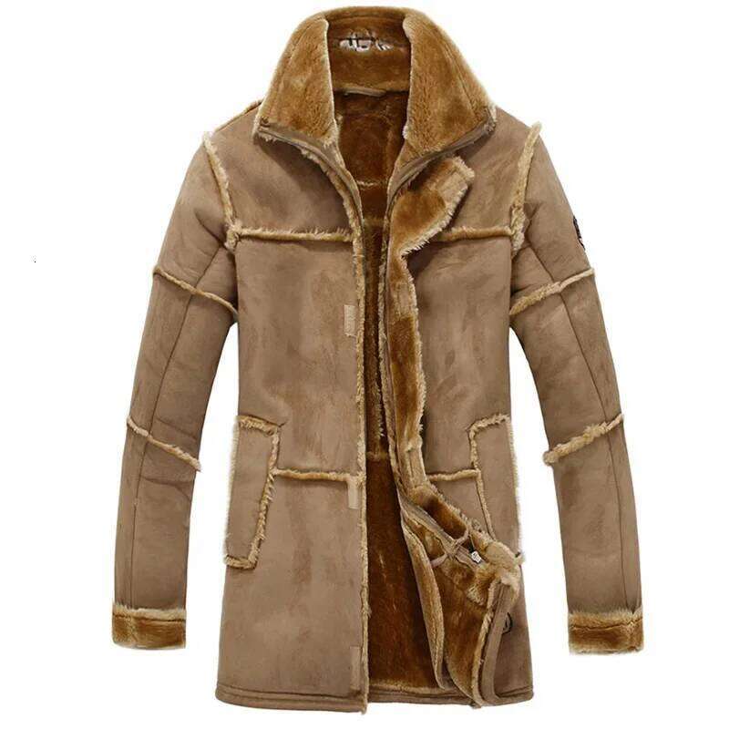 European Style Male Fashion Thick Warm Outwear Winter Men Faux Fur Coat Spliced Suede Leather Jacket Parkas Over Size