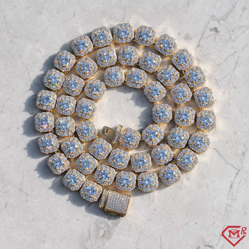 Hiphop 10mm Tennis Chain Cluster Gold Plated 925 Silver Necklace Bracelet Vvs Moissanite Tennis Chain