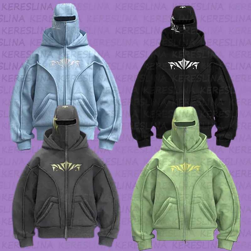 Y2K Vintage Zip up Hoodie Fashion Printed Pattern Double Hat Cold Resistant Design Sweatshirt Oversized Gothic Men Women ClothesXJ250714