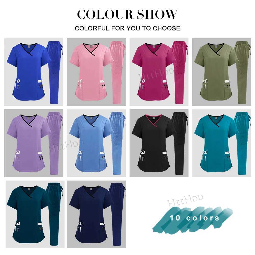 Nurse Uniform Medical Beauty SPA Uniform Dental Scrub Nursing Healthcare Scrubs Set Women Surgical Gown Top+pants Suit Wholesale Z250718