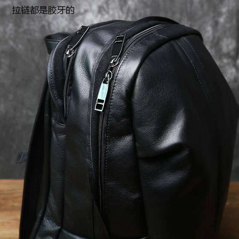 NZPJ Leather Men's Backpack Natural Cowhide Large Capacity Travel Outdoor Schoolbag Business Computer Bag For 15 Inch Laptop MDNG