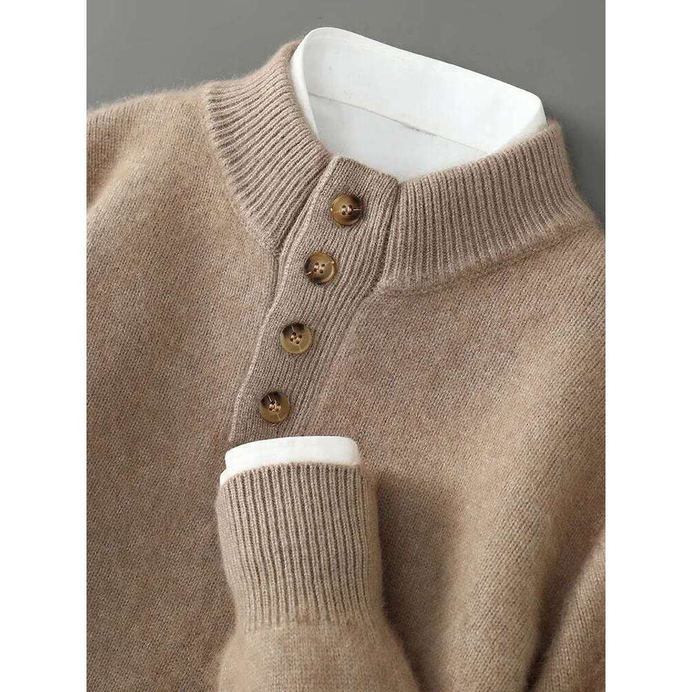 High Quality Men 100% Sweater Mock Neck Mink Cashmere Pullover Autumn Winter Long Sleeve Knitwear Smart Casual Top