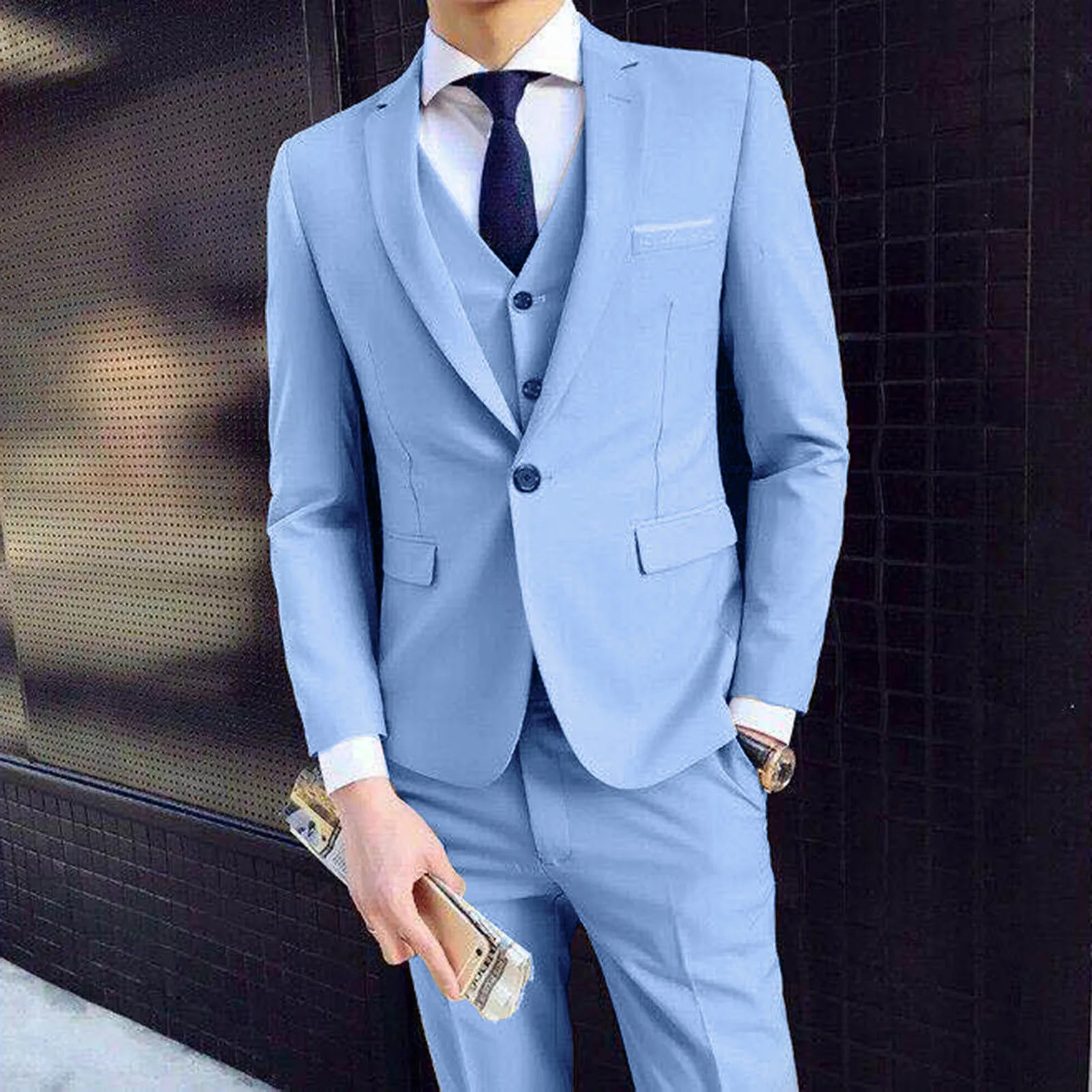 Men Three-piece Suit Mens Formal Business Style Slim Fit Wedding Suit Set with Silky Smooth Anti-wrinkle Fabric Turn-down 250715