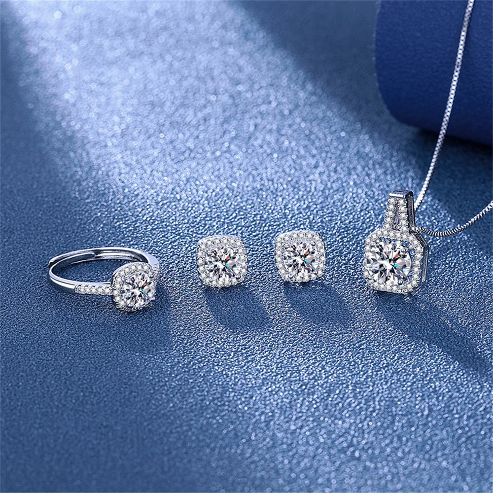 3pcs Set Necklaces Earrings Stud Ring CZ Stone Jewelry Set Silver Color Classic Women Evening Party Wedding Bridal Jewelry Set 250715