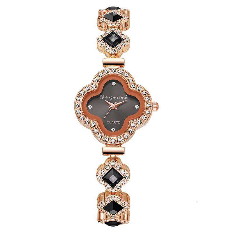 31mm Floral Dial Quartz Watch - Clover Charm Bracelet Watch for Women | Gold Plated Fashion Watch with Gemstone Accents (7 Colors)