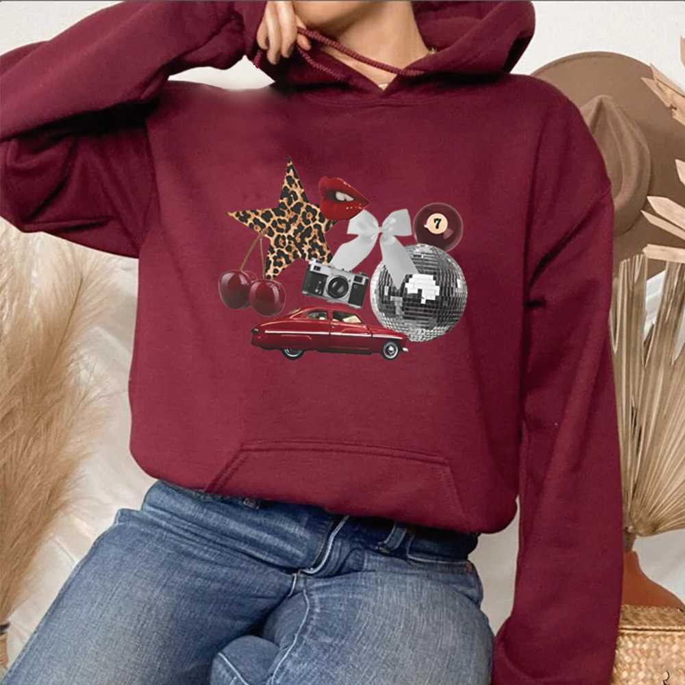 New York Aesthetic Hoodie Leopard Print Star Graphic Sweatshirt Cherry Girl Pullover Streetwear Y2k Women Long Sleeve Hoodies XJ250717