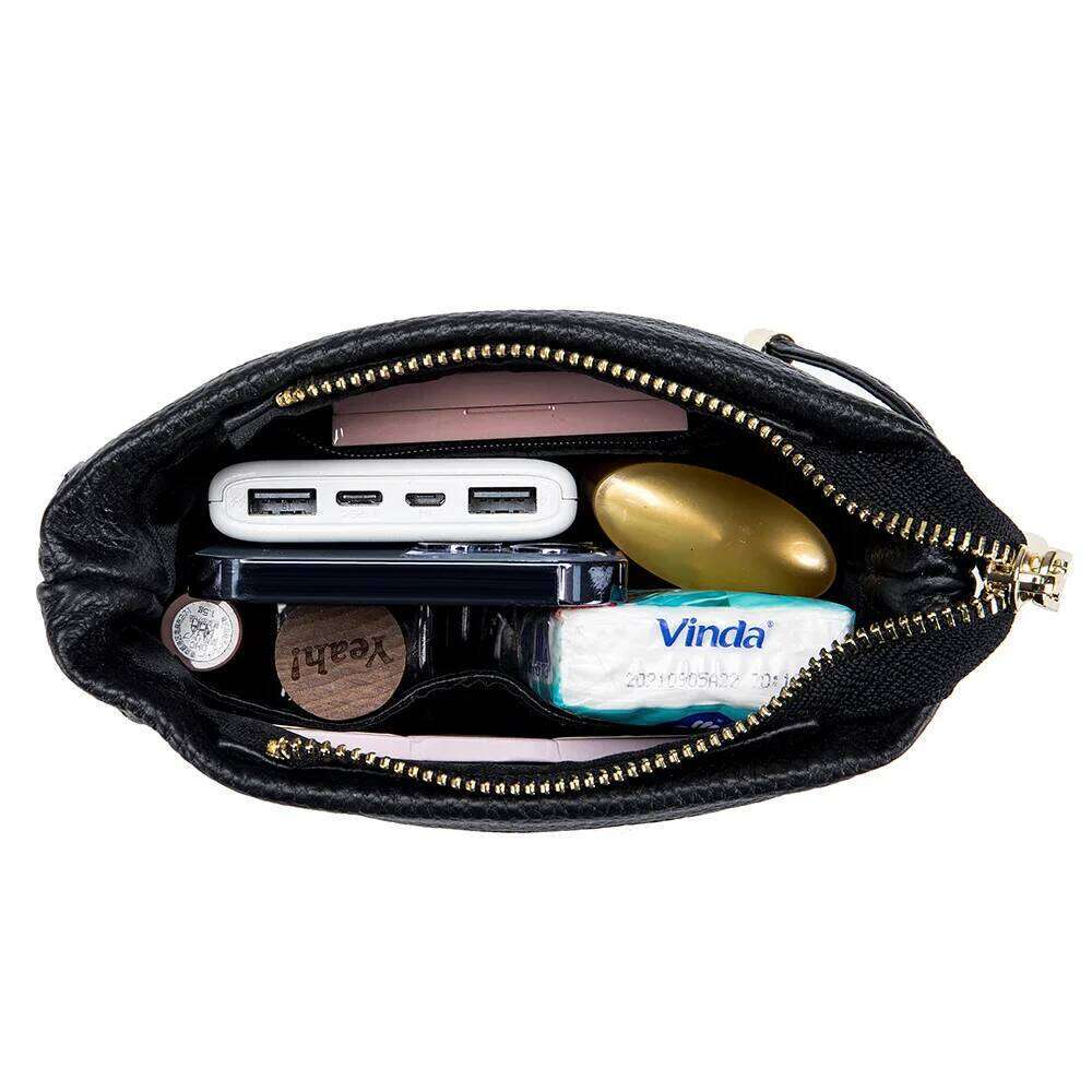 2025 New Genuine Top Grain Leather Women's - Chic Chain Strap, Striped Embroidery Soft Small Bucket Shoulder & Crossbody Bag