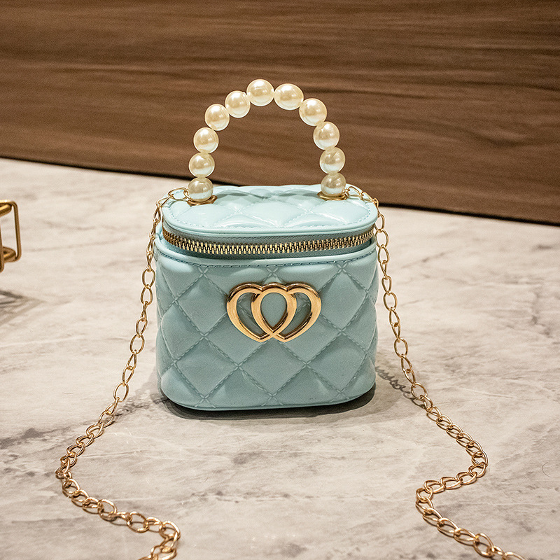 fashionable mini bag new arrival diamond patterned bucket bag double heart decoration single shoulder crossbody bag free shipping