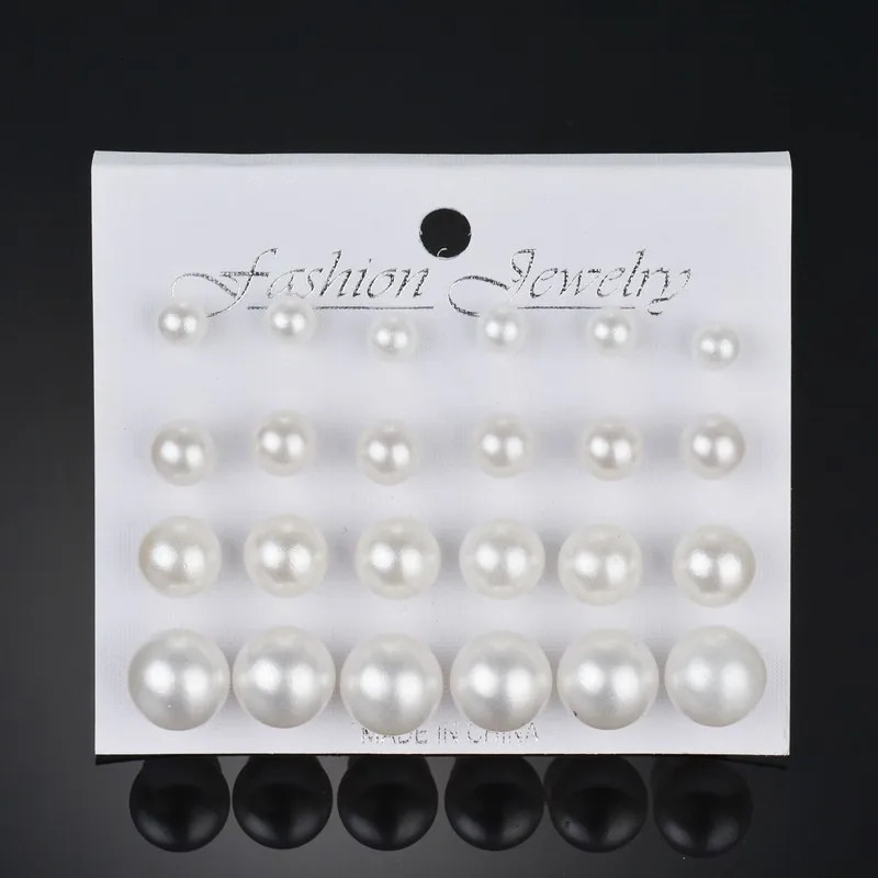 12 Pairs/Set of Korean Women Earrings Beige White Pearl Simple Fashion Earrings Wedding Jewelry for Valentines Day Gift 250717