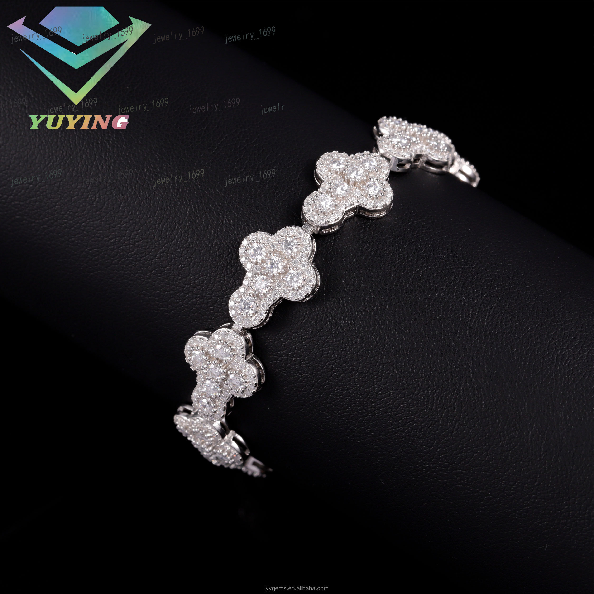 Yu Ying Mens Fine Jewelry New Style 13mm Wide Cross-Shape Cuban Bracelet S925 Silver VVS Moissanite Hip Hop Style