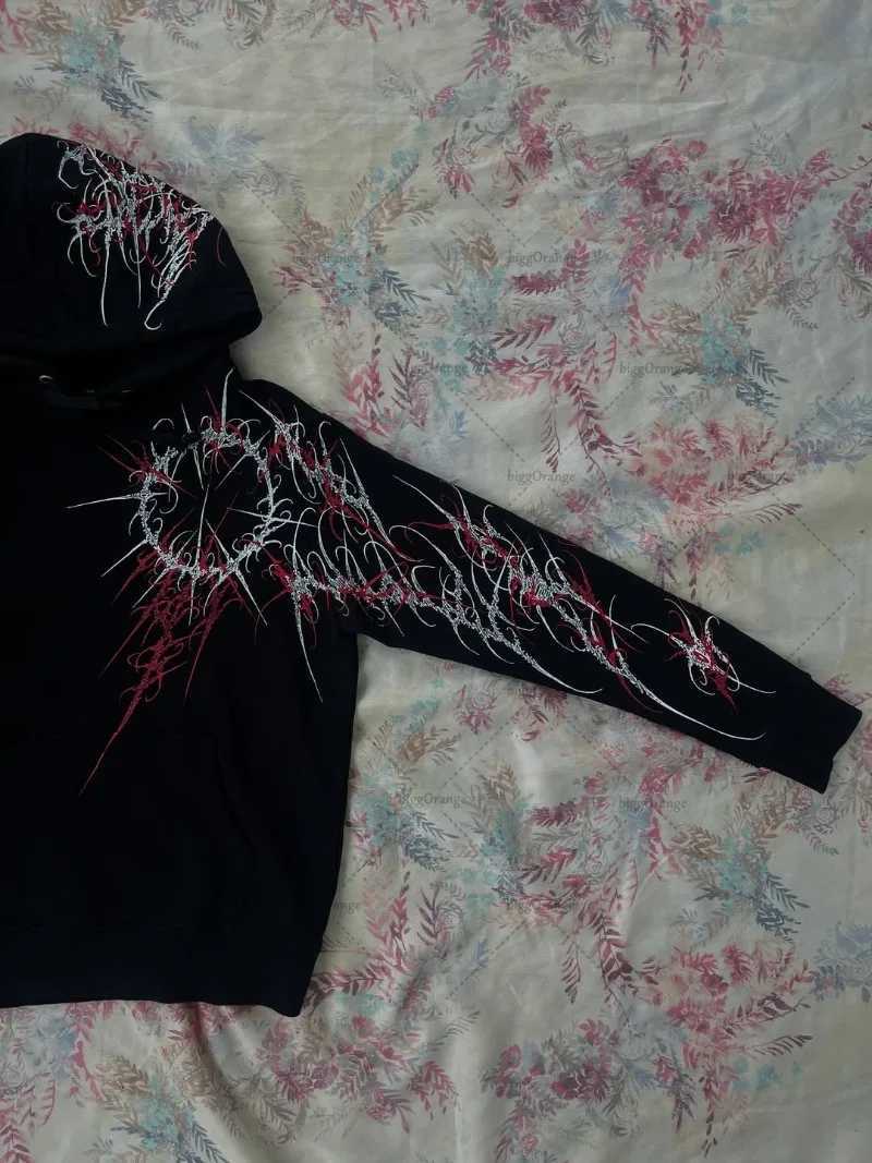 American Retro Striped Fashionable Loose Black Hoodie Men Street Hip-hop Harajuku Y2K Punk Casual Oversized Sweatshirt Women XJ250717