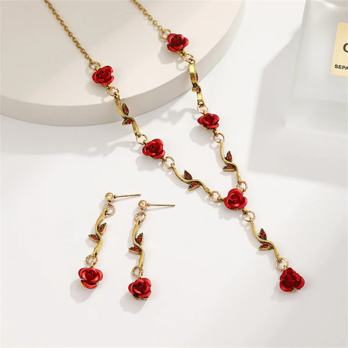 Vintage French Rose Flower Bracelet Set for Women EuropeAn-American Ins Personality Temperament Red Rose Jewelry 250715