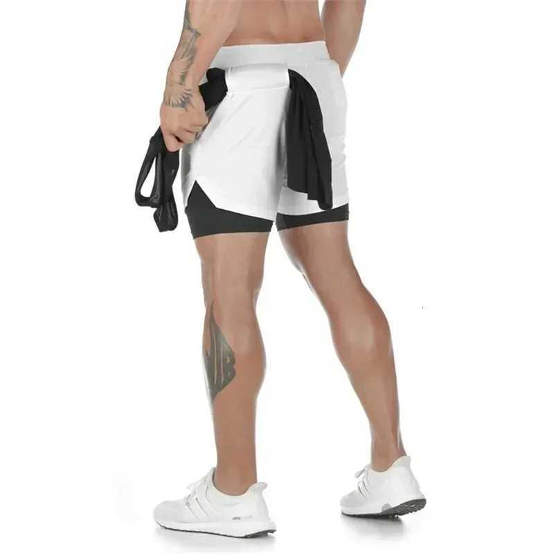 Mens Double Layer Fitness Shorts Men Fitness Gym Training 2 in 1 Sports Shorts Quick Dry Workout Jogging Double Deck Summer Y250814