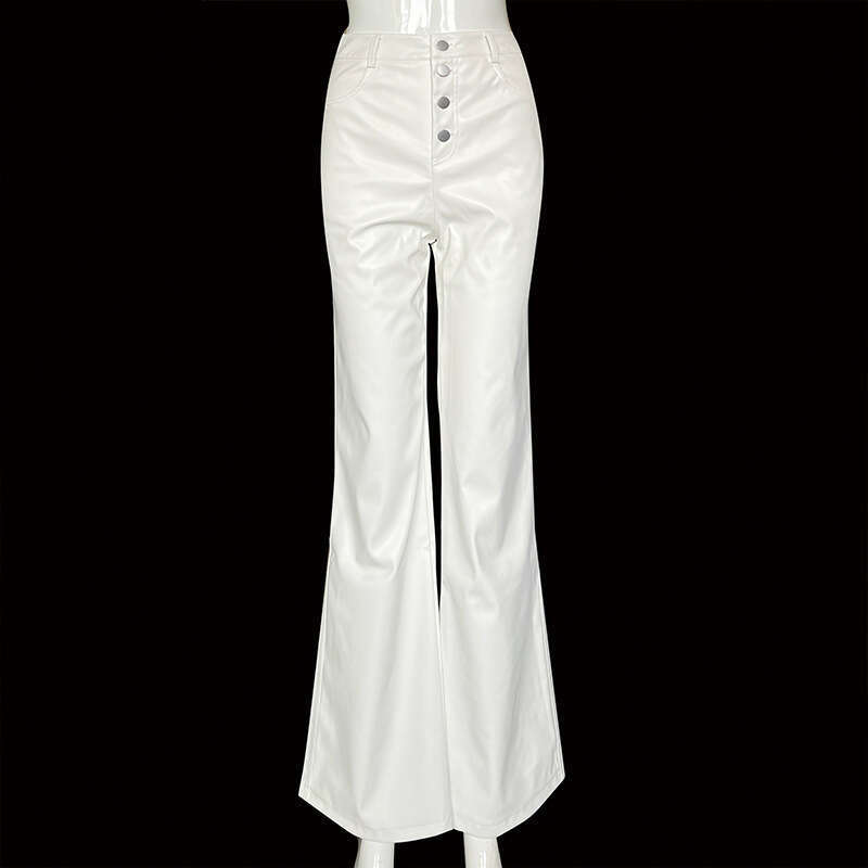 New Arrival Autumn Winter Women's PU Solid Color High Waist Straight Casual Leather Pants B5