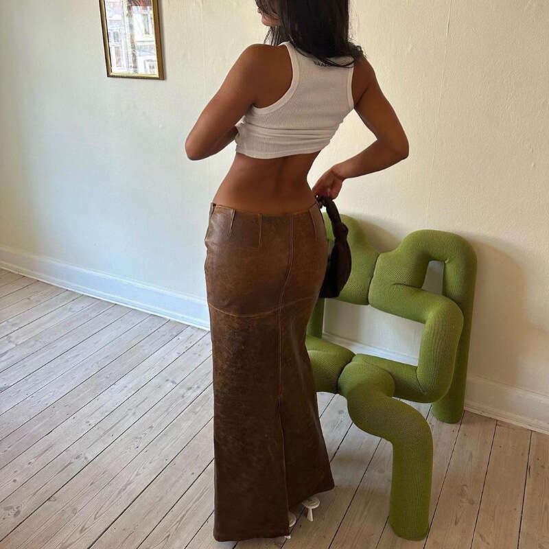 Autumn New Women's PU Slim Fit Slit Versatile Leather Skirt For Women B5