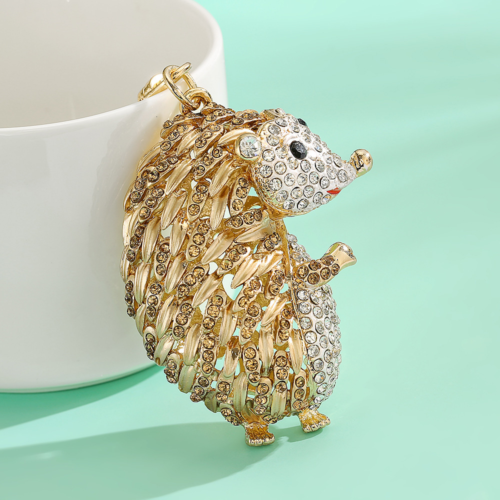 Rhinestone Hedgehog Bag Charms Cute Animal Metal Keychain Hanging Decoration Car Cute Pet Decoration