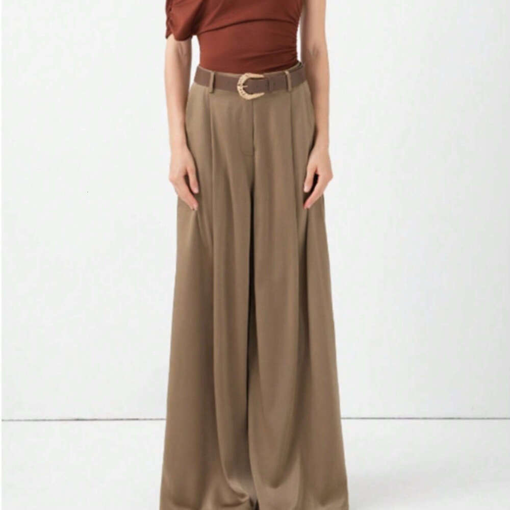 TRAFZA Spring New Women's Fashion Versatile Belt Silk Satin Casual Straight Pants B5