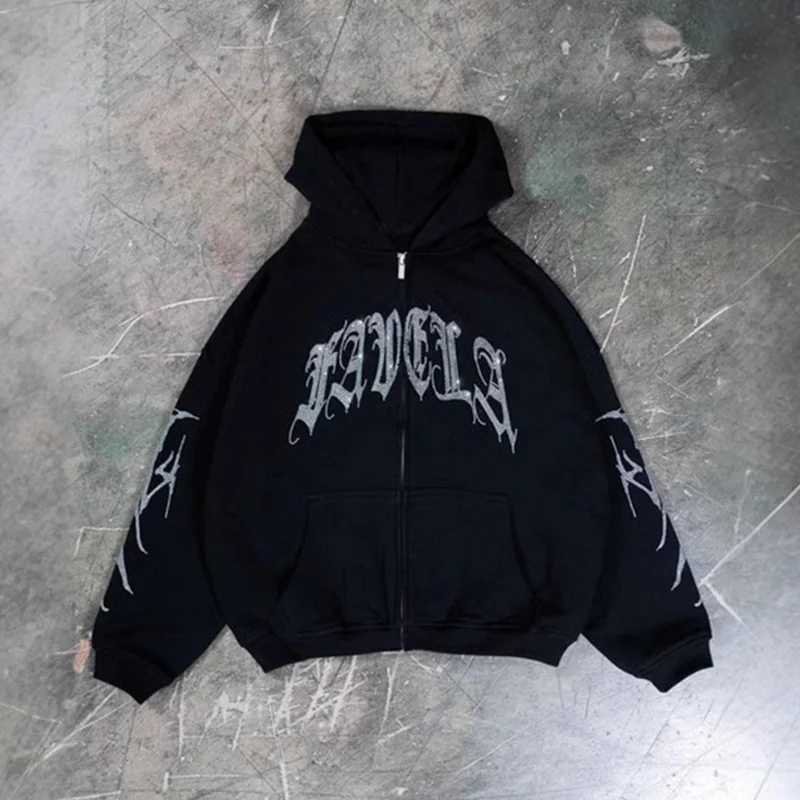 2K Rhinestone Skeleton Hoodies Men Gothic Black Zip Up Oversized Sweatshirts Female Retro Harajuku Hooded Jacket Streetwear X250718
