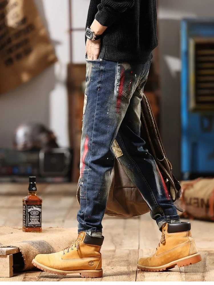 100% Cotton Jeans for Men Tight Pipe Washed Luxury Wide Leg Stacked Slim Fit Trousers Stylish Casual Kpop Xs Skinny Man Cowboy Pants X2507181