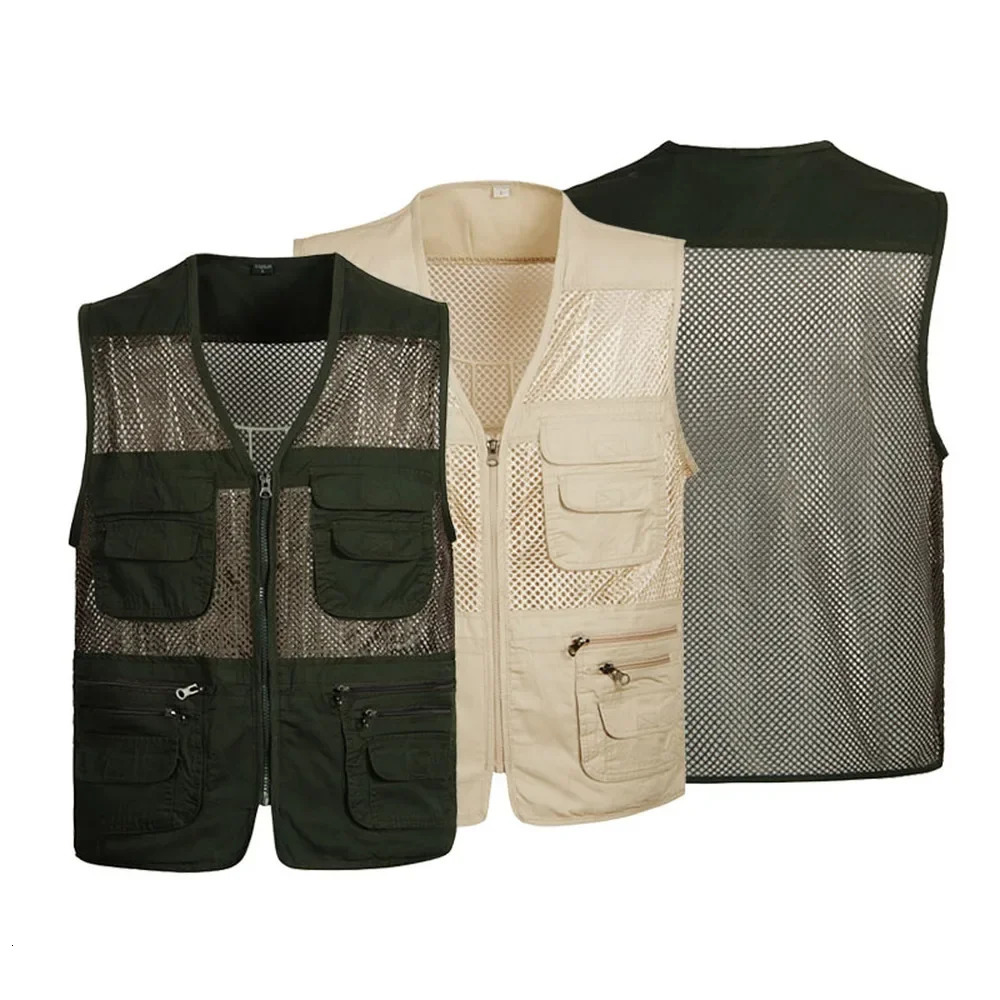 Large Size Mesh Quick-Drying Vests Male with Many Pockets Mens Breathable Multi-pocket Fishing Vest Work Sleeveless Jacket 250717