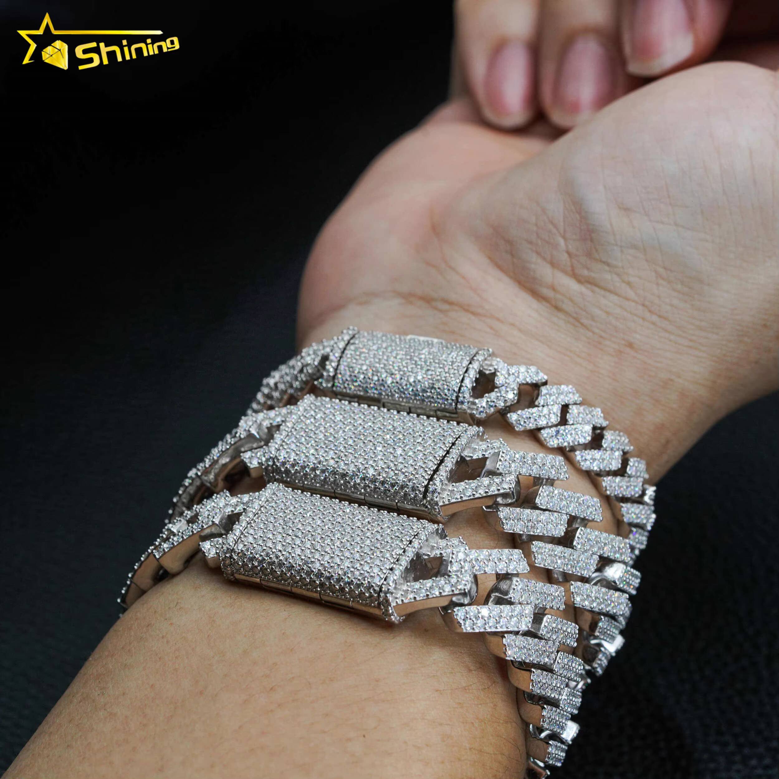 Fine Jewelry Necklace S925 Sterling Silver 10mm 12mm 14mm 15mm Hip Hop Iced Out 2 Row Vvs1 Moissanite Diamond Cuban Link Chain