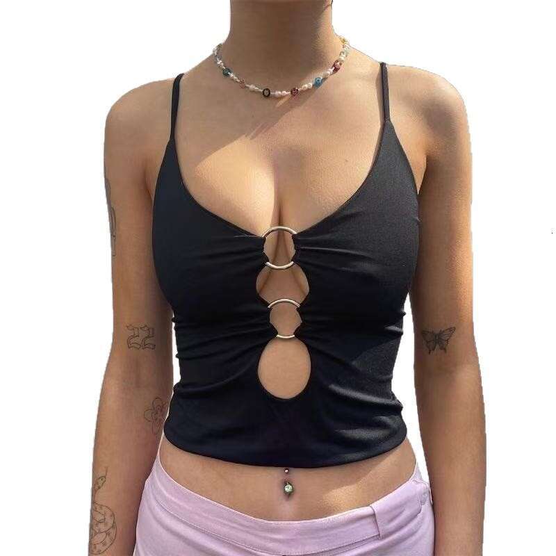 Spicy Girl Sexy Pure Desire Hollow Out Design Camisole Summer Fresh Vacation Style Top B5