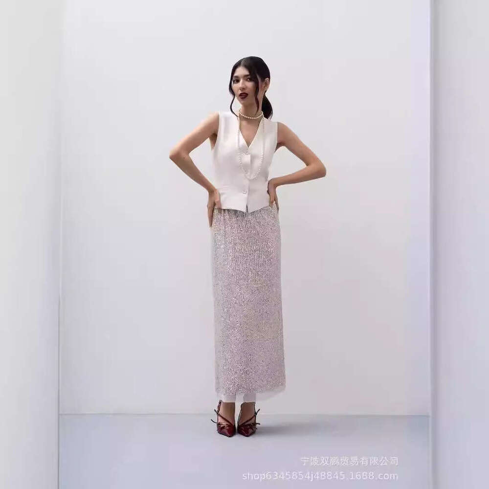 Vest + Sequin Long Elegant Sexy Versatile Set For Women Party Dress B5
