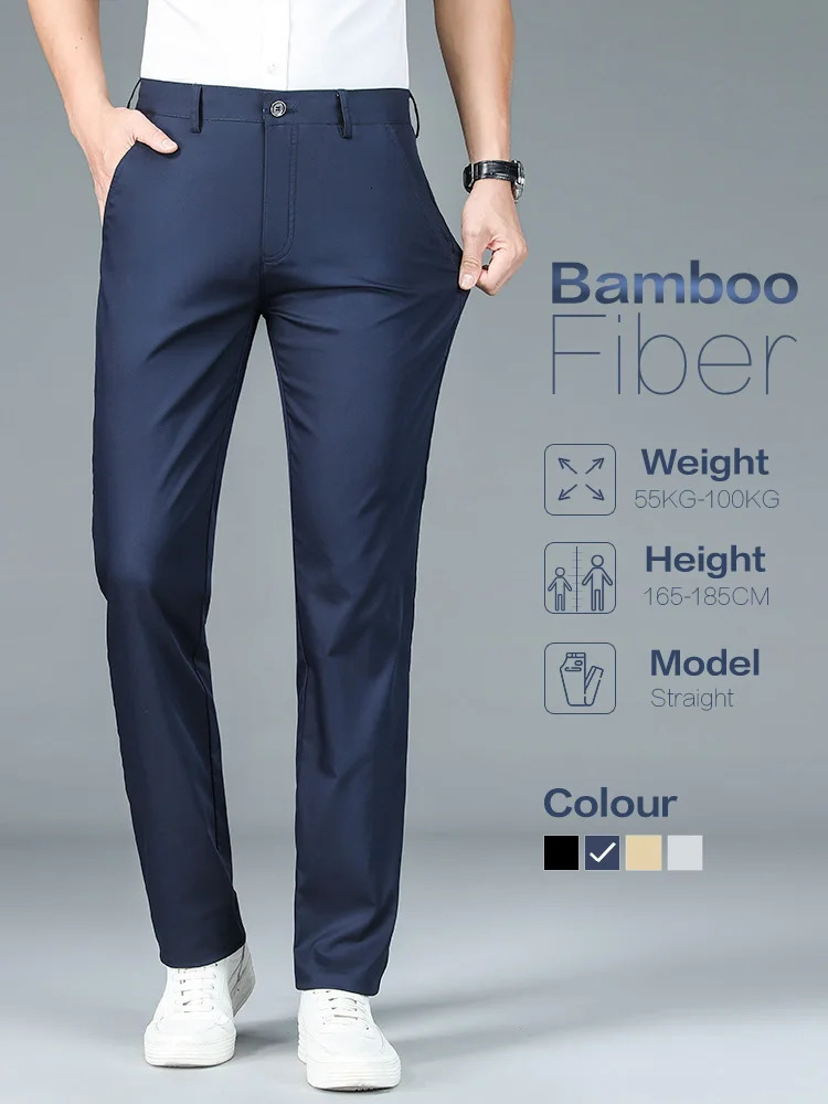 High Quality Straight Business Suit Pants Men Bamboo Fiber er Spring Summer Elegant Casual Long Formal Trouser Male 250715