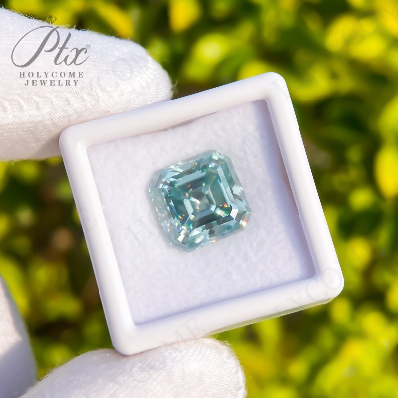 Aqua Blue Primary Color Loose Moissanite Asscher Shapes Brilliant Cut 1ct to 10ct All Sizes Colored Moissanite Gemstones for Jewelry Making