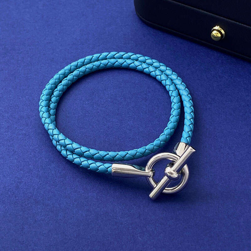 Fashion Jewelry Leather Rope Woven OT Buckle Double Layer Bracelet Same Style Versatile Wristband Unisex Accessories