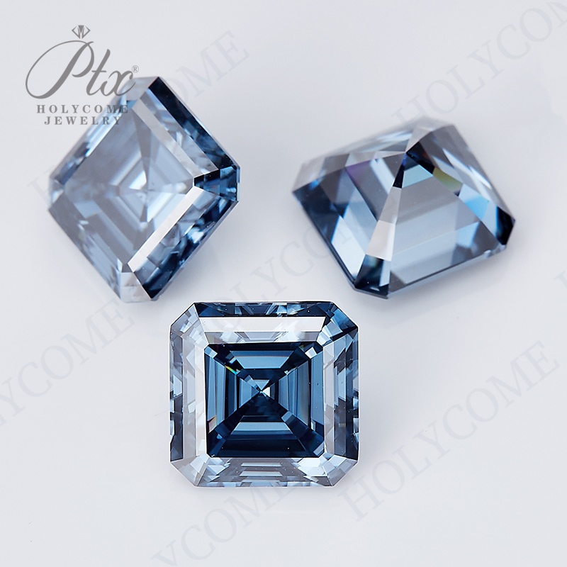 Moissanite Stone Primary Color Vivid Blue Asscher Cut VVS1 Various Shapes 0.5-10CT GRA Certified Loose Moissanite Diamond 100% Pass Diamond Tester